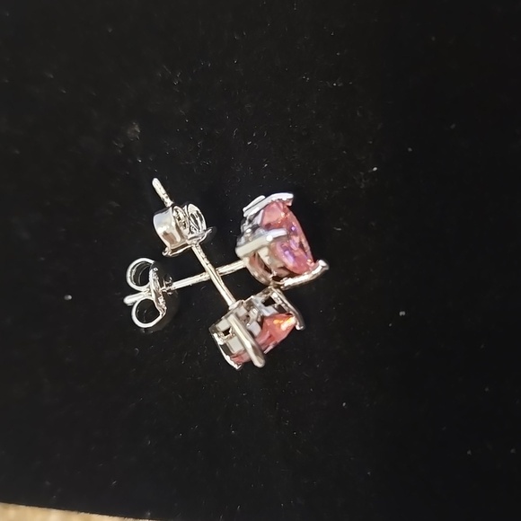 Heart-Shaped Pink Stud Earrings  .925 Silver - Picture 3 of 3